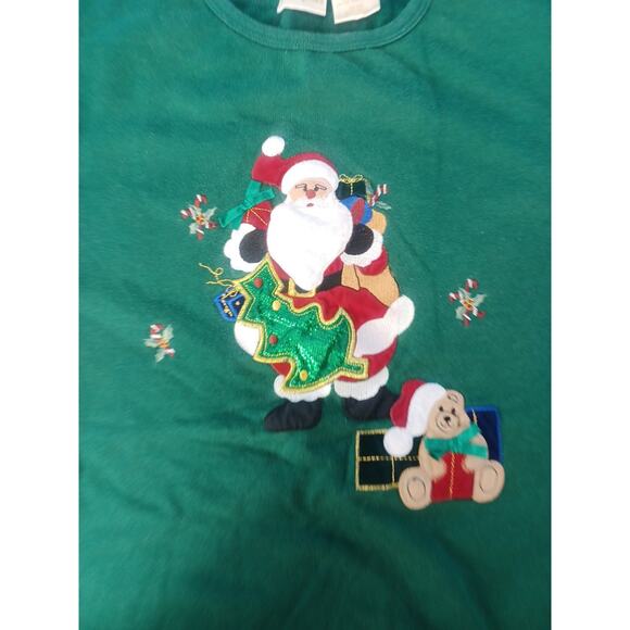 Boobie Brooks Green Embroidered Santa With Gifts Christmas Shirt Size X-Large - Picture 3 of 10